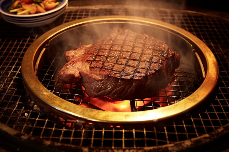 铁丝网烤架上的厚切牛排火焰,高清,摄影图,摄影图片,图片大全,摄影图免费下载